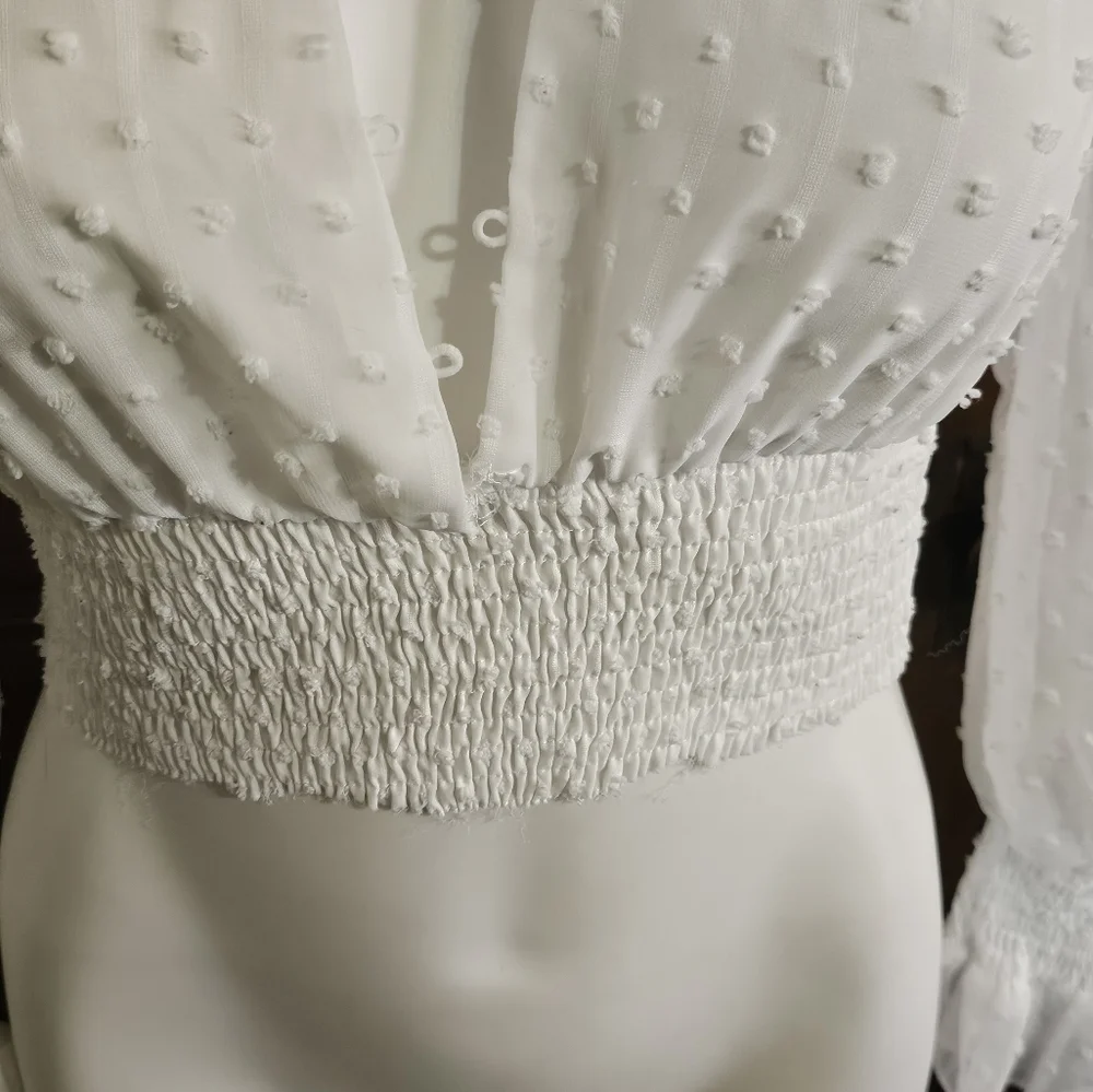 Shein Swiss Dot Shirred Crop top White Size XS